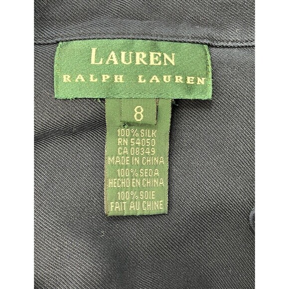Lauren Ralph Lauren Silk Button Up Shirt 8 Navy RL Equestrian Crest Academia - Picture 10 of 11